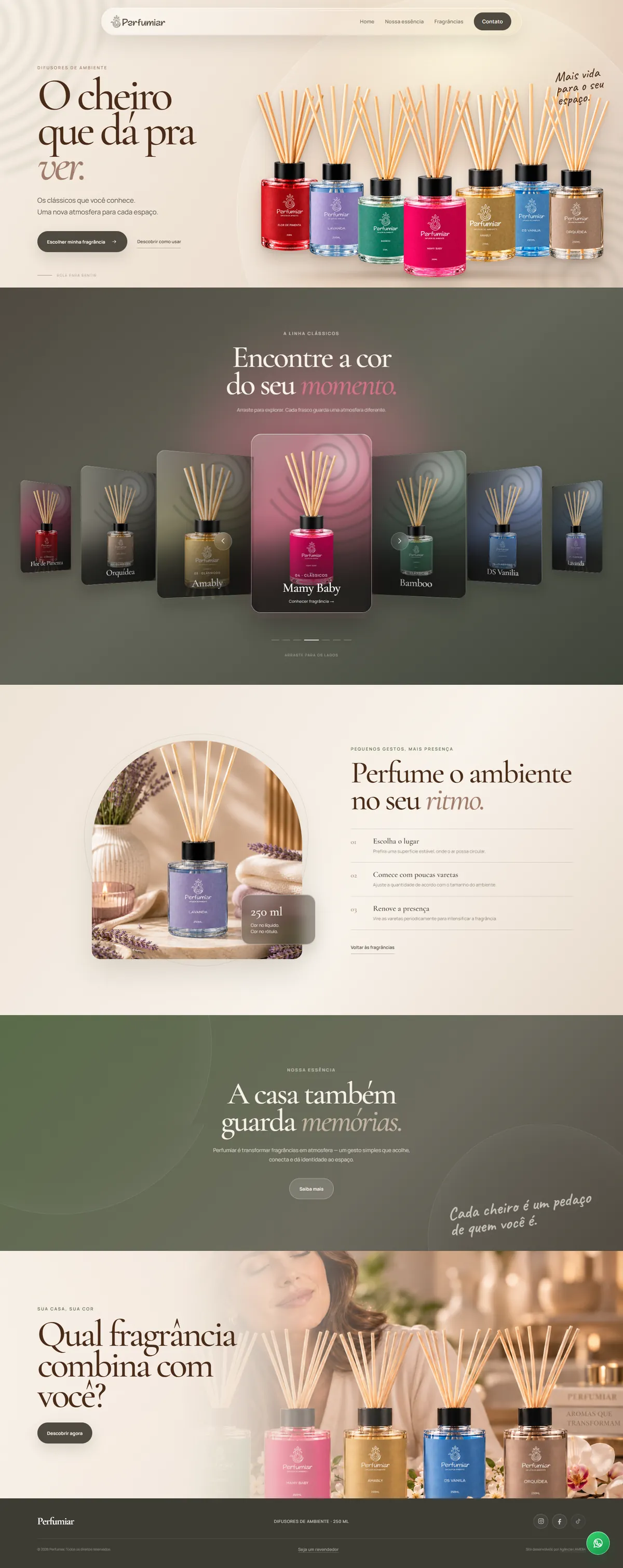 Home do site da Perfumiar com o título O cheiro que dá pra ver e os sete difusores